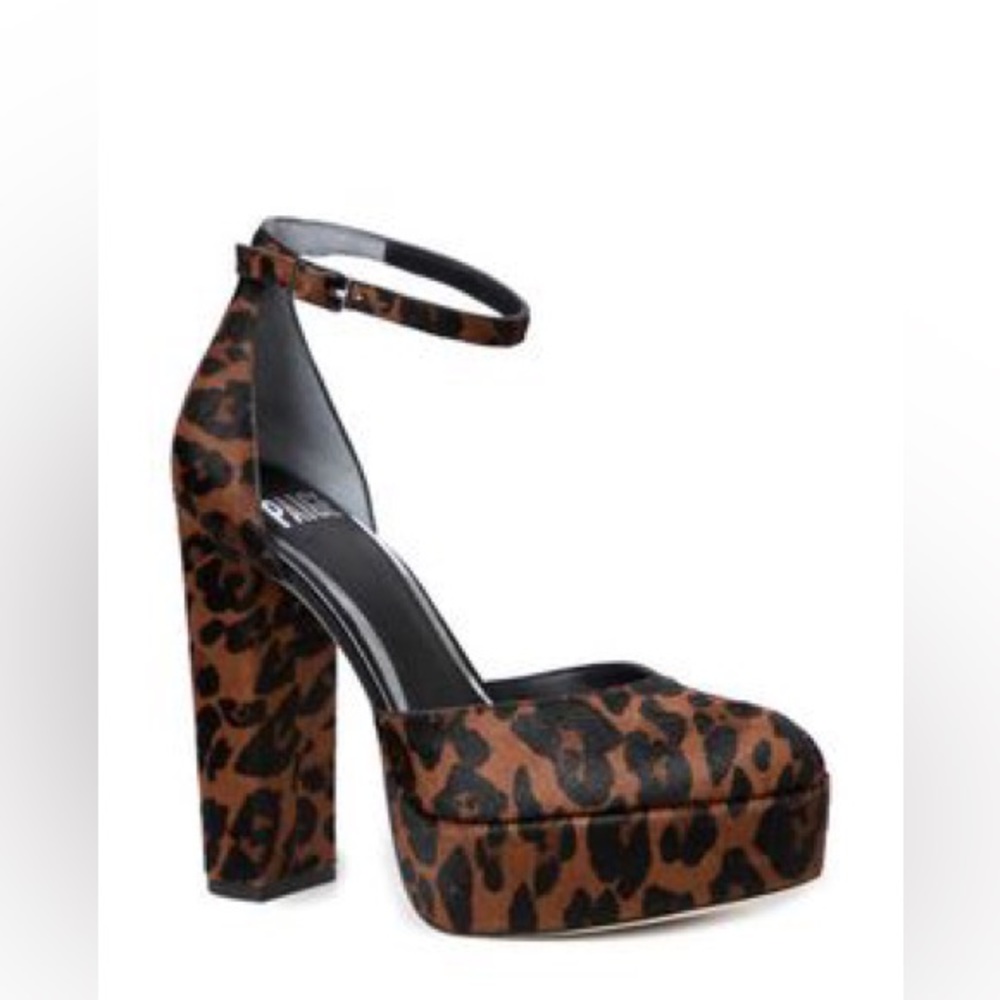 PAIGE Molly Ankle Strap Platform Pump in Leopard Calf Hair 7.5